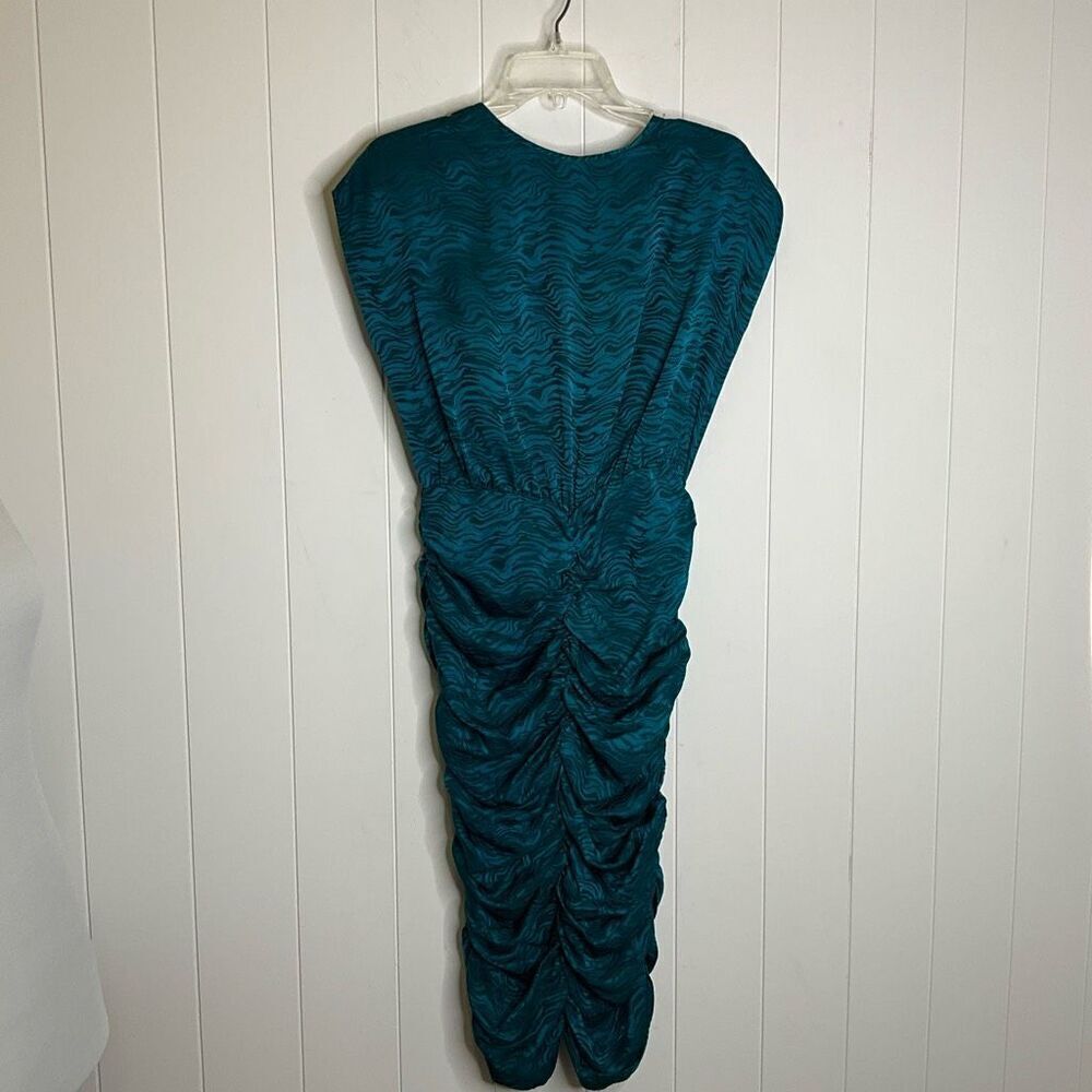 Perspective Womens Size 5 Ruched 100% Silk Sleeveless Dress Green Cut Out Back